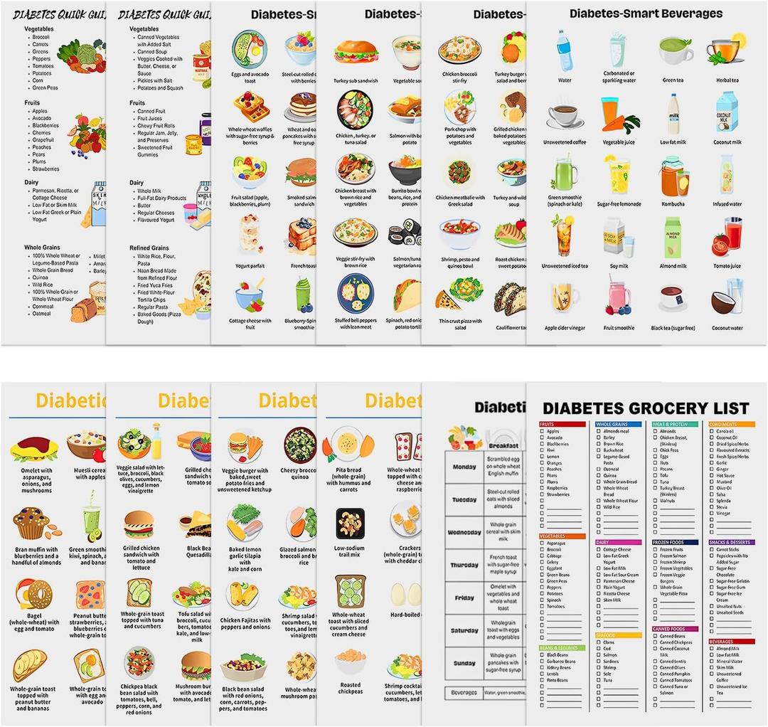 12-Piece Diabetes Food List,8 x 11 Inch Low-Carb Foods Canvas, Healthy Diet Plan for Blood Sugar Control, Diabetic Snacks Chart Information Diet Plan for Kitchen Restaurant Office