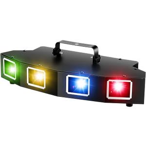 U`King DJ Laser Lights, 4 Beam Effect Party Lights Sound Activated DJ RGBY LED Projector Party Light by DMX Control for Dancing Birthday Bar Pub Stage Lighting (17.3*6.4*3.3in)