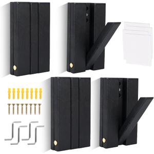 4 Pack Foldable Wall Hooks Black Wooden Wall Hooks Hangers Mounted Single Organizer Hook Rack Folding Wood Coat Rack for Heavy Duty Hanging Hats Bags Towels Bags