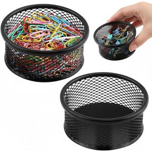 2 Pack Mesh Paper Clip Holder, Paperclip Holders for Desk Binder Wire Mesh Bowls, Stackable Paperclip Dispenser Organizer for Office Binder Box