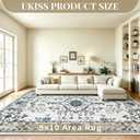 UKISS Washable Rugs 8'x10' Area Rugs for Living Room ，Ultra Silky Floral Rug for Bedroom, Vintage Indoor Floor Large Area Rug，Non Slip Low Pile Carpets for Home Office Blue