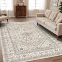 9'x12' Washable Vintage Rug: Oriental Rugs for Living Room Non Slip Backing Stain Resistant Large Indoor Carpet for Bedroom Area Rug Dining Room Decor(Beige,9x12FT)