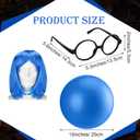 Halloween Cosplay Costume Include Blue Bob Wig Black Glasses Blue Face Paint and Ball Short Bob Wig for Women Royal Hair with Bangs Cosplay for Halloween Costume