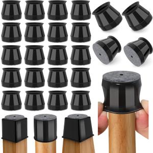 24 Pcs Chair Leg Floor Protectors Round, Silicone Felt Furniture Leg Pads Caps Covers for Hardwood Floors (Fit 1-5/16" to 2") (Black)