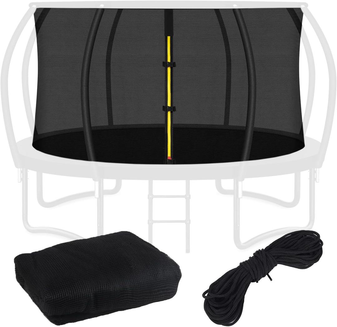 Top Ring Trampoline Enclosure Net Replacement-for 8 Curved Poles Top Ring System, Round Safety Net Only, Trampoline Accessories with Protection Buckles Adjustable Straps Zipper (10FT Frame)