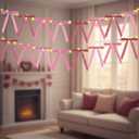 2 x 13ft Velvet Bow Garland with String Lights Velvet Bow Garland Banner Valentines Galentines Indoor Decor for Wedding Holiday Party Wall Home Front Door(Pink)