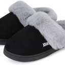 NineCiFun Women's and Men's Suede House Slippers Slip on Fuzzy Slippers with Faux Fur Lining Indoor Outdoor Home Shoes with No-slip Sole, Size 38-39