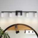 5-Light Black Bathroom Light Fixtures, Dimmable Vanity Light with Clear Glass Shade, Crystal LED Bathroom Lights Over Mirror for Bedroom, Living Room, Hallway, Farmhouse (Black (5-Light))