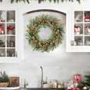 Artificial Christmas Wreath for Front Door - 24 Inch Winter Wreaths with Gold Berries & Frosted Apples Faux Greenery for Wall Window Porch Farmhouse Home Holiday Indoor Outdoor Decor