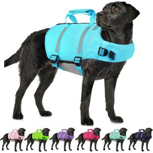 AOFITEE Dog Life Jacket, Dog Life Vest with Zipper and High Flotation, Reflective Dogs Swimming Vest, Adjustable High Buoyancy Pet Swimsuit Lifesaver for Dogs, Large