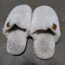 EverFoams Women's Fuzzy Slip-on Slippers Soft Comfy Memory Foam Indoor House Shoes  9-10, Beige 