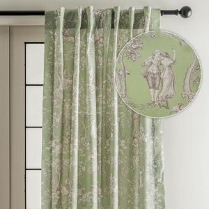 Maison d' Hermine Curtains for Living Room 100% Cotton 84 inch Length One Panel Light Filtering Toile Curtains for Bedroom Windows with Rod and Loop Pockets Drapes (Joli Jouy Green, 50" W x 84" L)