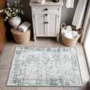 2x3 Washable Rugs for Entryway, Small Area Rug for Kitchen Non Slip, Soft Modern Throw Rugs for Bedroom Beside, Front Door Mat Indoor Entrance Entry Rug, Low Pile, Non-Shedding, Foldable (White Cream/Grey)