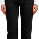 Women's High Waisted Straight Leg Pants - Multi Button Casual Trousers with Stretch for Daily and Lounge Wear (Black)
