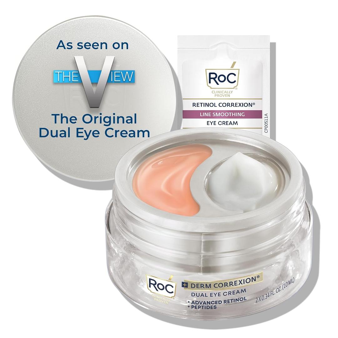 RoC Derm Correxion Dual Eye Cream with Advanced Retinol + Peptides for Puffy Eyes and Dark Circles, (.68 oz) with Retinol Under Eye Cream Packette