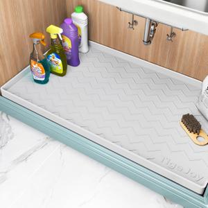 TigeJoy 31" x 22" Under Sink Mats for Kitchen Waterproof, Leak-Proof Silicone Mat Sink Protector and Cabinet Liner, Kitchen Essentials Organizer and Storage, Boot or Shoe Tray, Pet Feeding Mat (White)