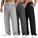 Velvelhall 3 Pack Men's Big and Tall Sweatpants Athletic Open Bottom Drawstring Lounge Pants Plus Size Joggers with Pockets(Light Gray, Dark Gray, Black,5X-Large)