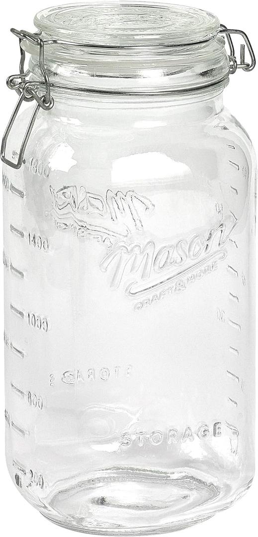 Mason Craft & More Airtight Kitchen Food Storage Clear Glass Clamp Jars, 101 Ounce (3 Liter) Extra Large Clamp Jar
