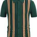 PJ PAUL JONES Mens Polo Shirts Vintage Striped Button Down Knitted Golf Shirts (Green, S)