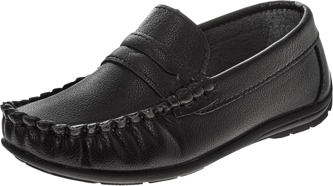 Josmo Boys Moccasin Driving Loafers - Casual Dress Penny Slip On Boat Shoes 1 BBg Kid (Black)