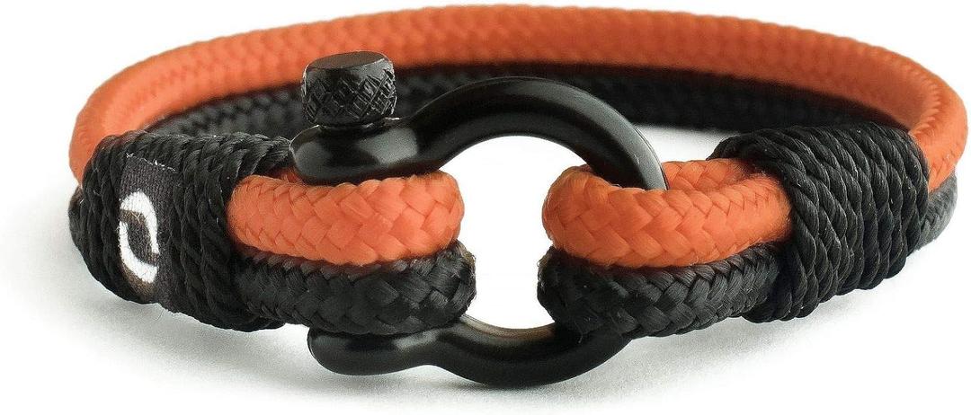 Mens Rope Bracelet - Stainless Steel Black Shackle, Extremely Durable and Scratch Resistant Waterproof Paracord, Handmade, Nautical Wristband for Men (Orange)