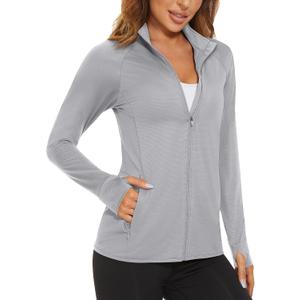 MAGCOMSEN Women's UPF 50+ Lightweight Athletic Jacket Sun Protection Full Zip Long Sleeve Shirts Hiking Outdoor Pockets L