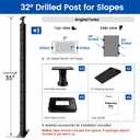 Muzata Black Slope Cable Railing Post 36 Inch for 25-40 Degrees Slope 36"x1"x2" T304 Stainless Steel Cable Railing System Kit Indoor Outdoor with User Guide and 5 Degree Spacer PR11 BA4S