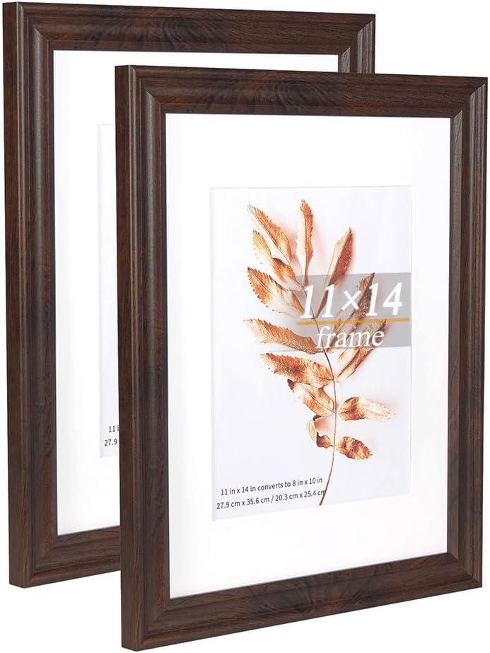 11x14 Picture Frames Rustic Brown Wood Pattern Set of 2 Photo Frames, for 8x10 with Mat or 11x14 Without Mat Gallery Wall Display Wood Frame