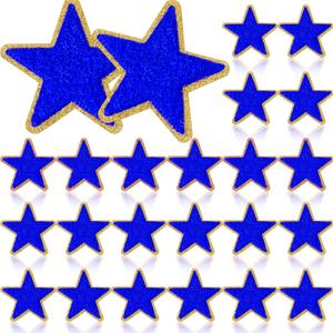 Jexine 32 Pieces Chenille Star Patches Blue Self Adhesive Fabric Stickers Small Chenille Iron on Star Patches DIY Sewing Embroidered Appliques for Christmas Thanksgiving Graduation Clothes Hats Jeans