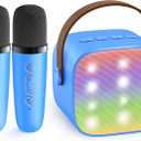 YLL Mini Karaoke Machine for Kids Adults, Portable Bluetooth Speaker with 2 Wireless Microphones, Birthday Gifts Toys for Girls Boys Ages 3, 4, 5, 6, 7, 8, 9, 10, 11, 12+ Years Old Toddler (Royal-Blue)