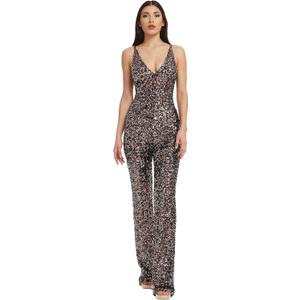 Dress The Population Women's Charlie Plunging Sequin Sleeveless Jumpsuit (Medium, Gunmetal Multi)