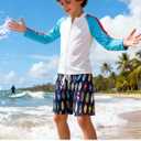 Boys Two Piece Swim Set Zipper Rash Guard Swimsuits Long Sleeve Bathing Suit for 4-12 Years (Light Blue Paddleboard)