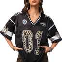 RoseSeek Women's Y2k Football Jersey Shirts V Neck Mesh Oversized Tshirts (XL)