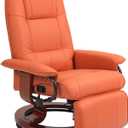 HOMCOM Swivel Recliner Chair, PU Leather Reclining Armchair with Retractable Footrest, Lounge Chair with Wood Base and Adjustable High Back for Small Spaces, Living Room, RV, Bedroom, Orange, 2.56 ft x 2.86 ft x 3.28 ft