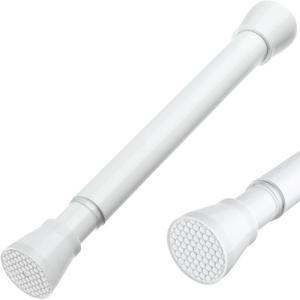 MEXAU White Tension Rod 16 To 26 Inch Spring Curtain Rod Adjustable Tension Curtain Rods No Drilling Short Tension Rod Extendable Small Spring Tension Curtain Rod for Closet Cupboard Bars Refrigerator