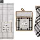 DII Home Sweet Farmhouse Kitchen Collection, Potholder/Oven Mitt/Dishtowel Set, Black, 4 Count