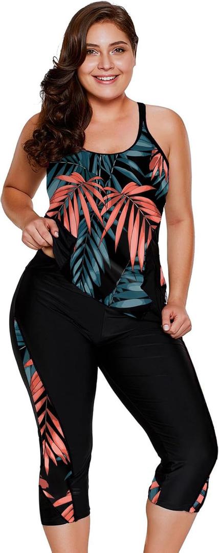 LALAGEN Womens Plus Size Swimsuits 2025 Modest Rash Guard Capris Tankini Bathing Suits Two Piece Bathing Suit Swimwear (4X-Large, Orange Leaves) LALAGEN Womens Plus Size Swimsuits 2025 Modest Rash Guard Capris Tankini Bathing Suits Two Piece Bathing Suit Swimwear (4X-Large, Orange Leaves)