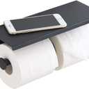 BGL 304 Stainless Steel Double Toilet Paper Holder Wall Mounted Matte Black Two Heads Roll Tissue Paper Holder with Shelf (Black)