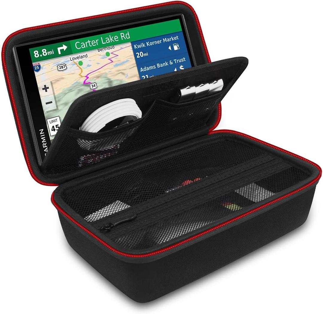 Hard GPS Case for 6-7 Inch Garmin DriveSmart 76/65/61/86, RV 750/780/785, dezl OTR700/610/800, Nuvi 2797LMT Garmin Catalyst, Truck GPS Traffic Navigation, Extra Room for Accessories (Blackred)