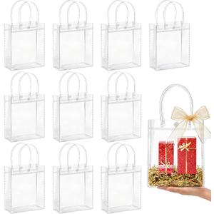 MAQIHAN Clear PVC Gift Bags with Handles - 10PCS Small Party Favor Bags Transparent Party Favour Plastic Gift Bag Tote Goodie Bag Bulk Pvc Plastic Bags with Handles for Gifts(Small Size 5.9 x 7.8 In)