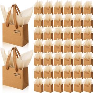 Zhanmai 100 Pcs 4.7 x 2.4 x 3.9 Inch Mini Gift Bags Bulk with Tissue Paper Small Kraft Paper Bag with Handle Gift Tag for Birthday Party, Wedding, Graduation, Mother's Day, Father's Day(Brown)