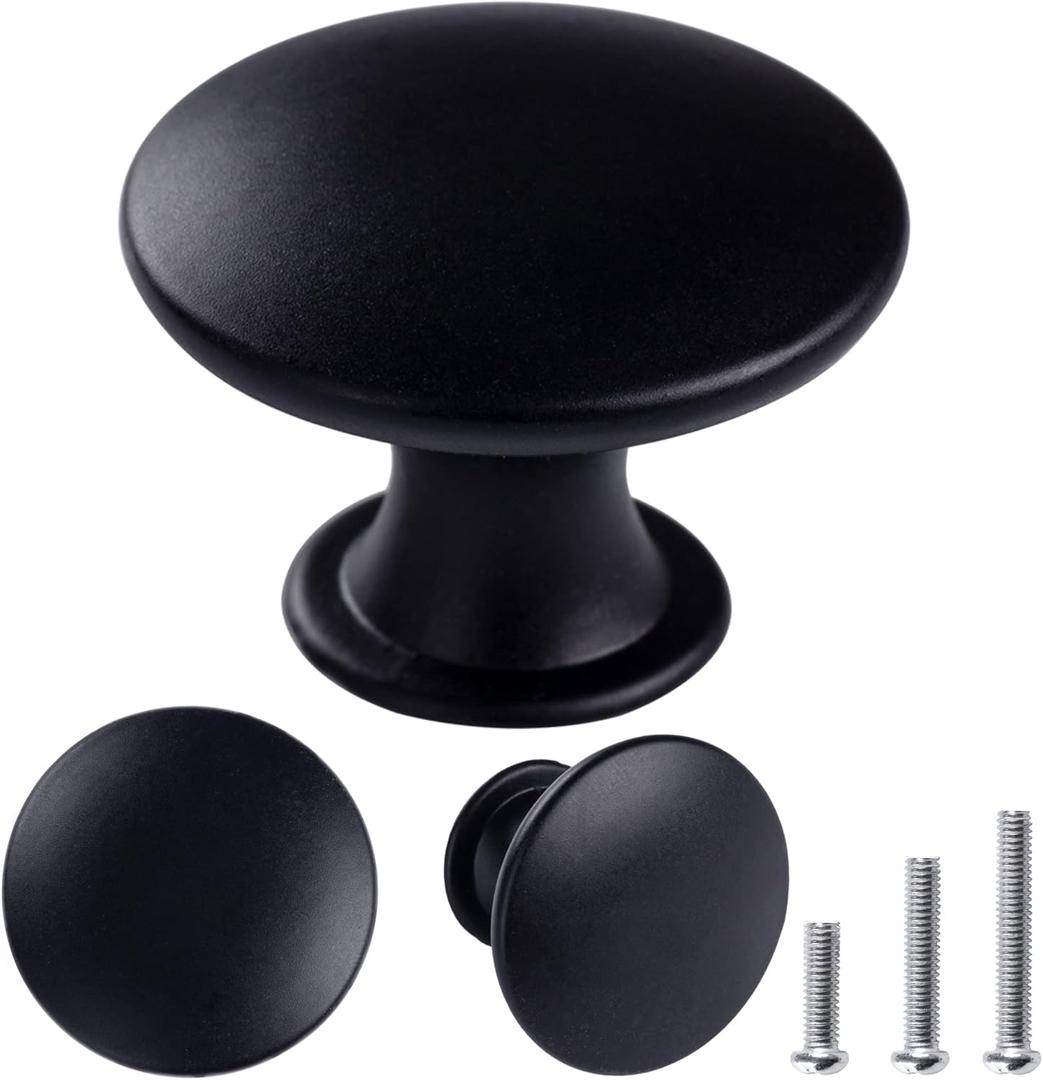 30 Pack Delicate Design Round Antique Black Kitchen Cabinet Knobs Cupboard Door Knobs 1.18-INCH Black Drawer Handle Pulls Dresser Knobs with 30 Pcs Screws for Bathroom Drawer Door Hardware