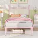Weehom Twin Upholstered Bed Frame with Headboard, Velvet Bed Frame Metal Platform No Box Spring Needed Easy Assembly Twin Bed for Kids Adults Pink
