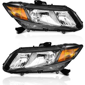 WEELMOTO for 2012-2015 Honda Civic 4Dr Sedan Headlights for 12-13 Honda Civic 2Dr Coupe Pair Headlamp Black Housing Amber Reflector Left+Right Side (Does NOT Fit Hybrid or Hybrid-L Models)