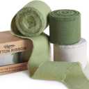 Green Ribbon 1-1/2 x 15 Yards Handmade Cotton Frayed Fringe Fabric Ribbons for Crafts Flower Bouquets Wedding Baby Shower Home DIY Decor