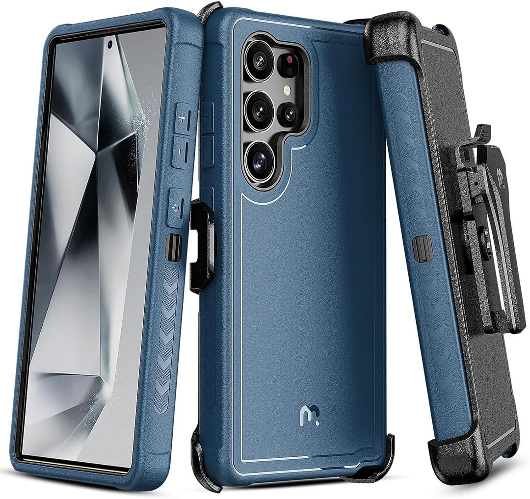 M MYBAT PRO Maverick Series for Samsung Galaxy S25 Ultra Case with Belt Clip Holster, 6.9 inch, Heavy Duty Military Grade Drop Protective Case w 360 Rotating Stand (No Screen Protector) Blue