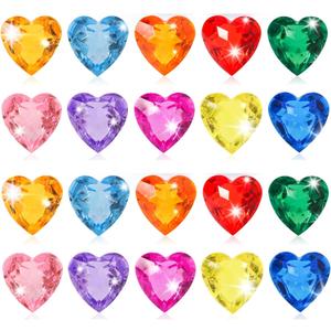 Niceup 60pcs Heart Gems Fake Diamond Diving Pool Toys 1.57in Small Crystal Acrylic 3D Heart Shape Gemstones for Priness Mermaid Treasure Hunt Wedding Party Favors