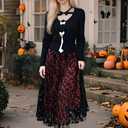 Witch Tulle Skirts for Women, Velvet Bats Double-Layered Mesh Elastic Waist Tutu Midi Skirt Halloween Costume (S)