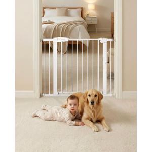 Baby Gate for Stairs, 29.92-38.98 Wide Pressure Mounted Baby Gate No Drill Needed, Auto Close Dog Gate for Doorways, Easy Walk Through Safety Child Gates for Toddler & Pet/Puppy, Indoor, White