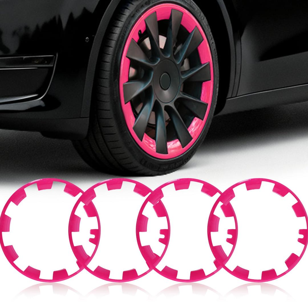 Wheel Rim Protect for Tesla Model Y 21" (2020-2024), Easy-Install Hubcaps Wheel Cover, Scratch-Resistant Car Tire Trim Rings, Stylish Design for Induction Wheels, Sakura Pink 4Pcs Model Y Accessories